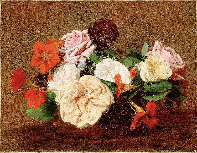 Henri Fantin-Latour Roses and Nasturtiums in a Vase oil painting image